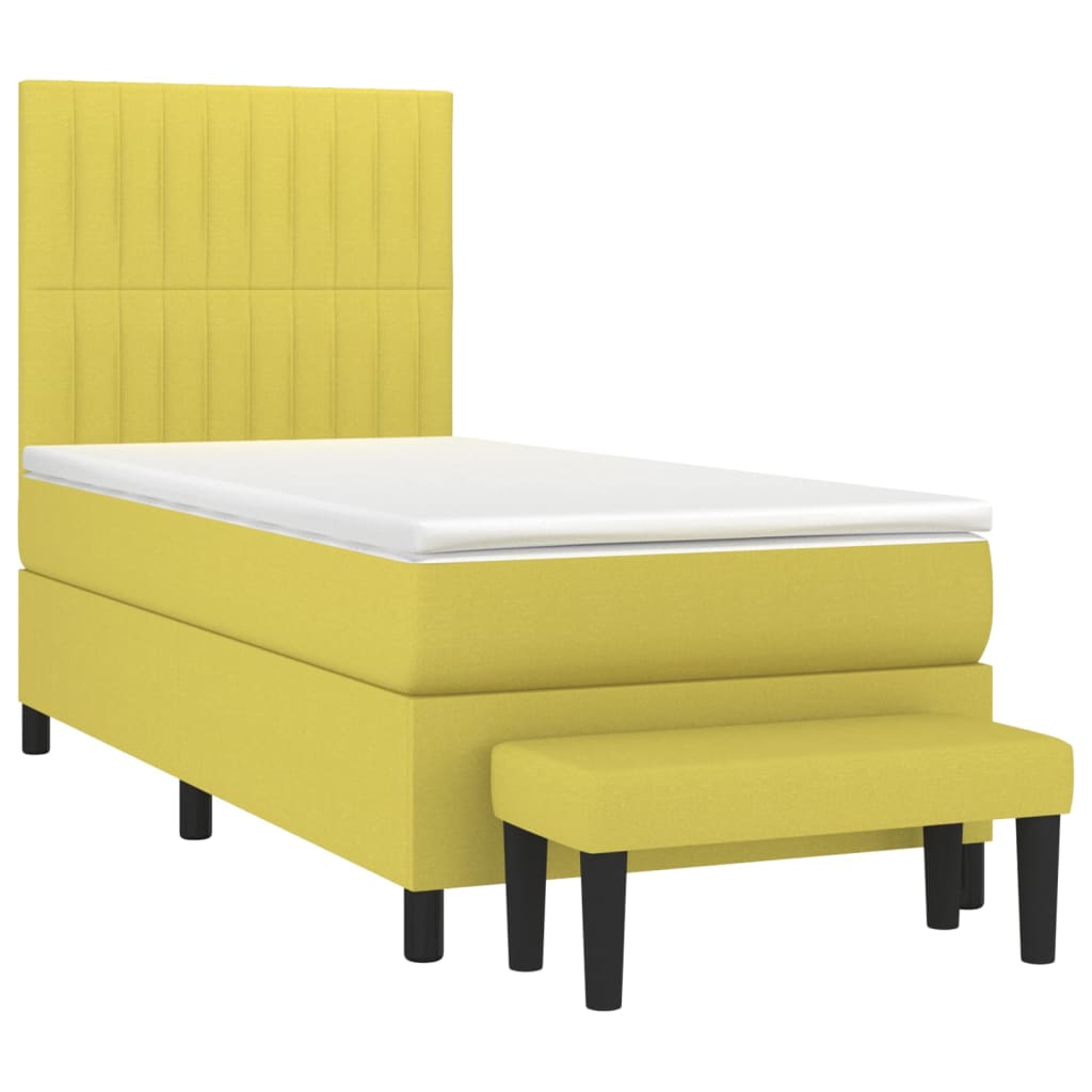 Κρεβάτι Boxspring με Στρώμα Ανοιχτό πράσινο100x200εκ.Υφασμάτινο - Pakobazaar