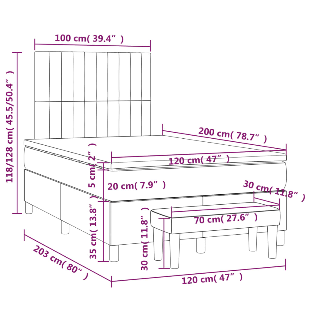 Κρεβάτι Boxspring με Στρώμα Μπλε 120x200 εκ. Υφασμάτινο