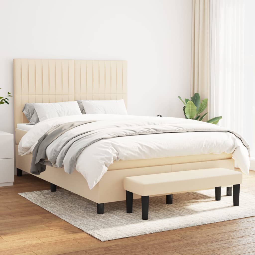 Κρεβάτι Boxspring με Στρώμα Κρεμ 140x190 εκ. Υφασμάτινο - Pakobazaar