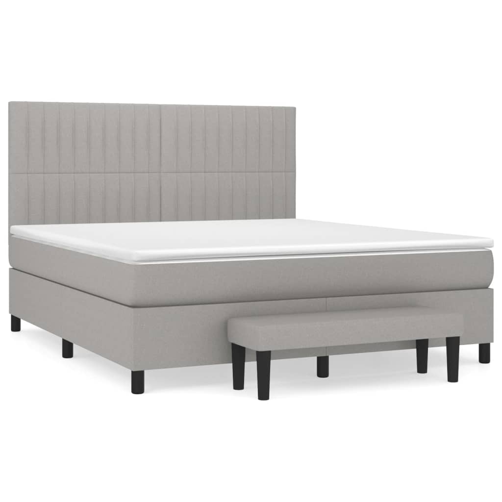 Κρεβάτι Boxspring με Στρώμα Ανοιχτό Γκρι 180x200 εκ. Υφασμάτινο