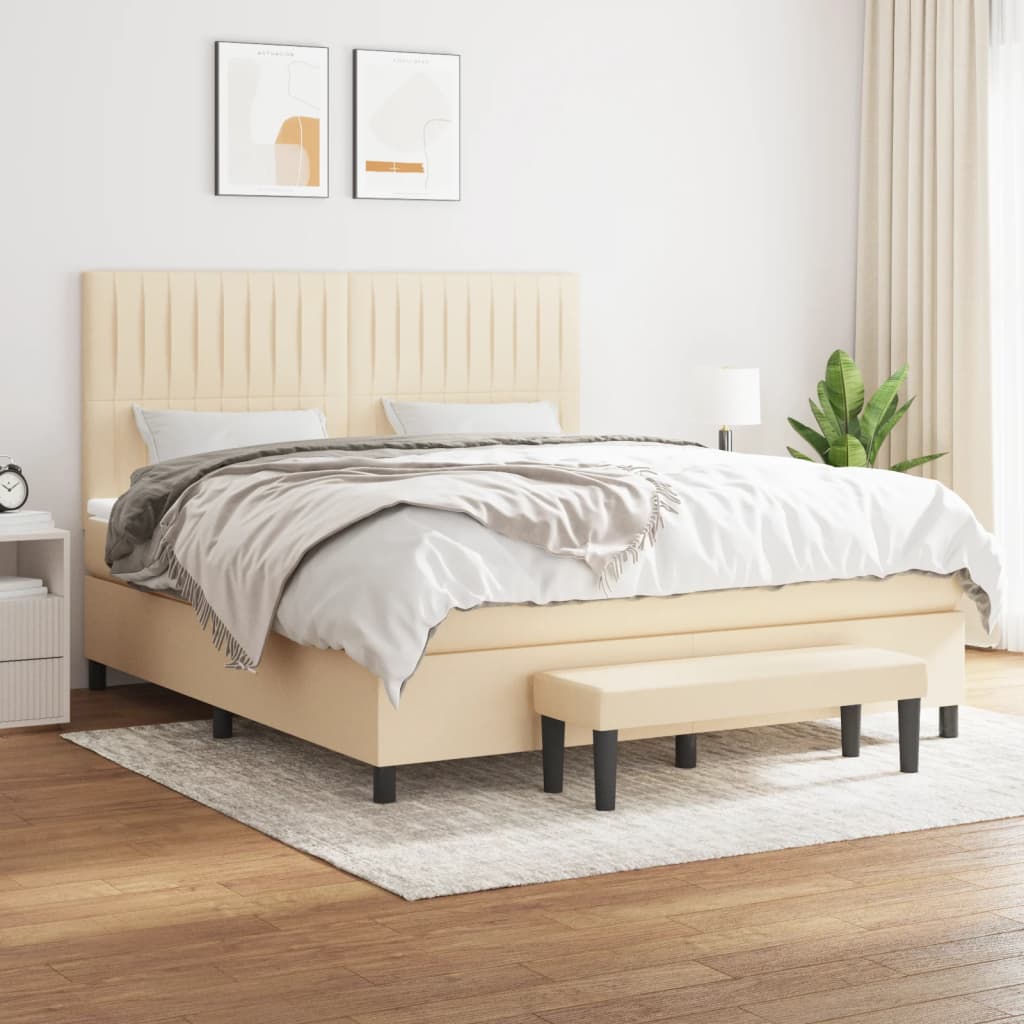 Κρεβάτι Boxspring με Στρώμα Κρεμ 180x200 εκ. Υφασμάτινο
