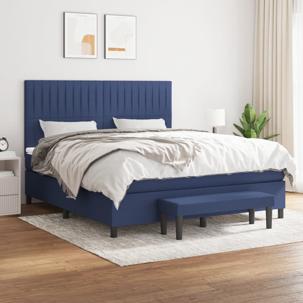 Κρεβάτι Boxspring με Στρώμα Μπλε 180x200 εκ. Υφασμάτινο