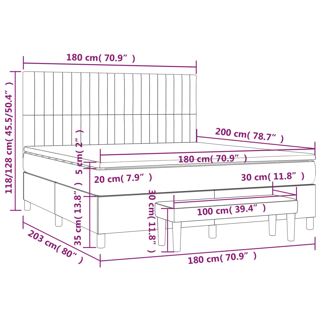 Κρεβάτι Boxspring με Στρώμα Αν. Πράσινο 180x200εκ Υφασμάτινο