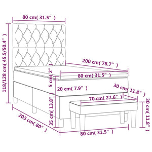 Κρεβάτι Boxspring με Στρώμα Μαύρο 80 x 200 εκ. Υφασμάτινο