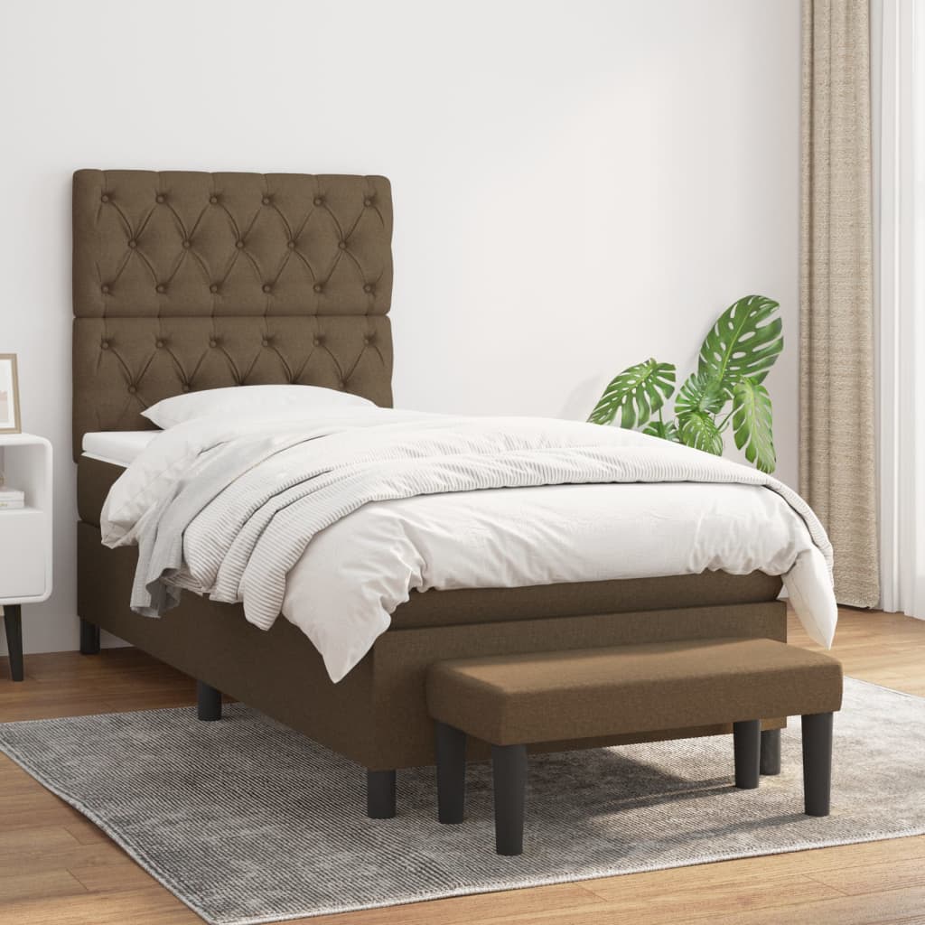 Κρεβάτι Boxspring με Στρώμα Σκούρο Καφέ 80x200 εκ. Υφασμάτινο