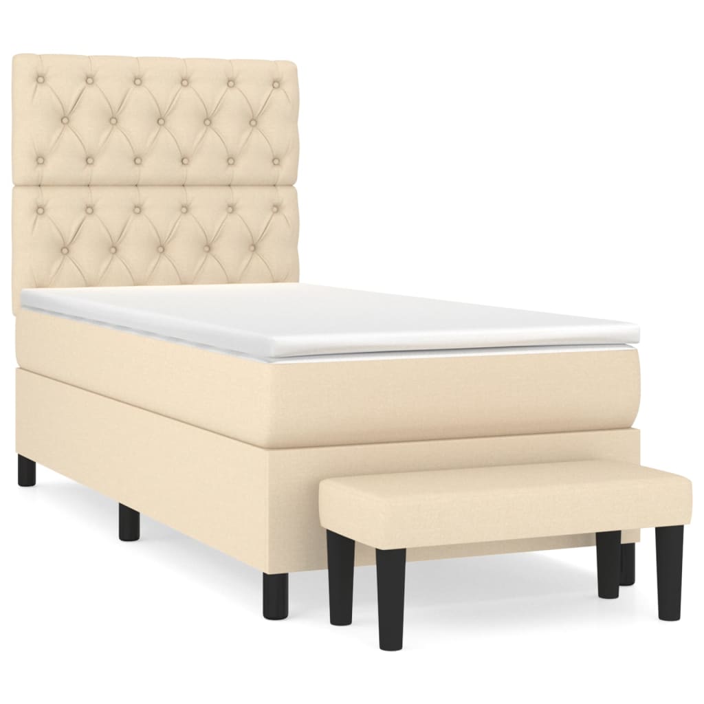 Κρεβάτι Boxspring με Στρώμα Κρεμ 80 x 200 εκ. Υφασμάτινο - Pakobazaar