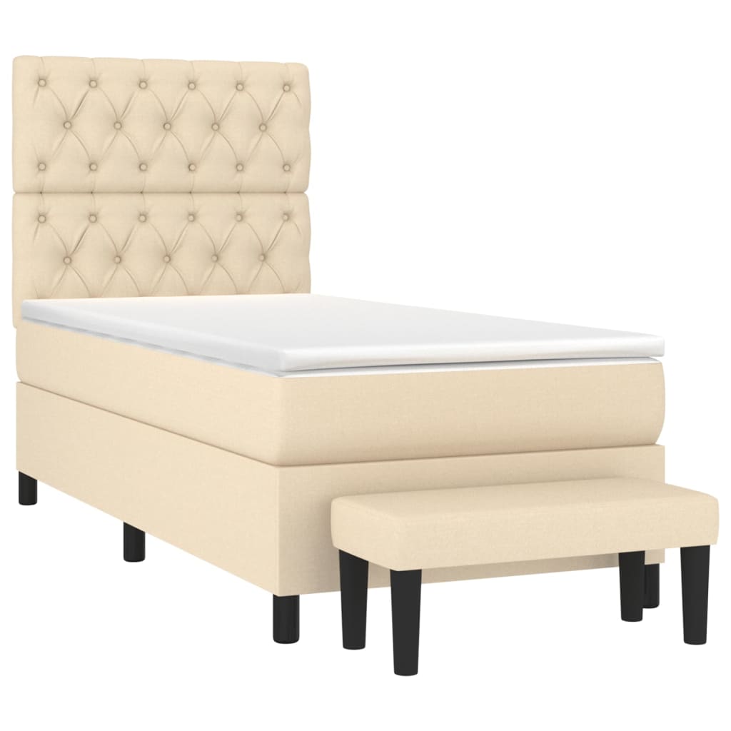 Κρεβάτι Boxspring με Στρώμα Κρεμ 80 x 200 εκ. Υφασμάτινο - Pakobazaar