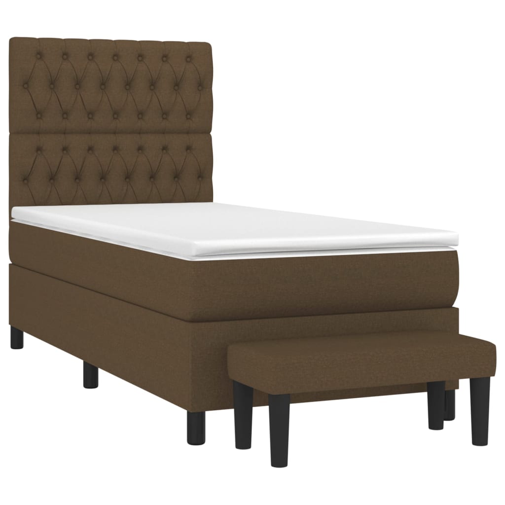 Κρεβάτι Boxspring με Στρώμα Σκούρο Καφέ 90x190 εκ. Υφασμάτινο