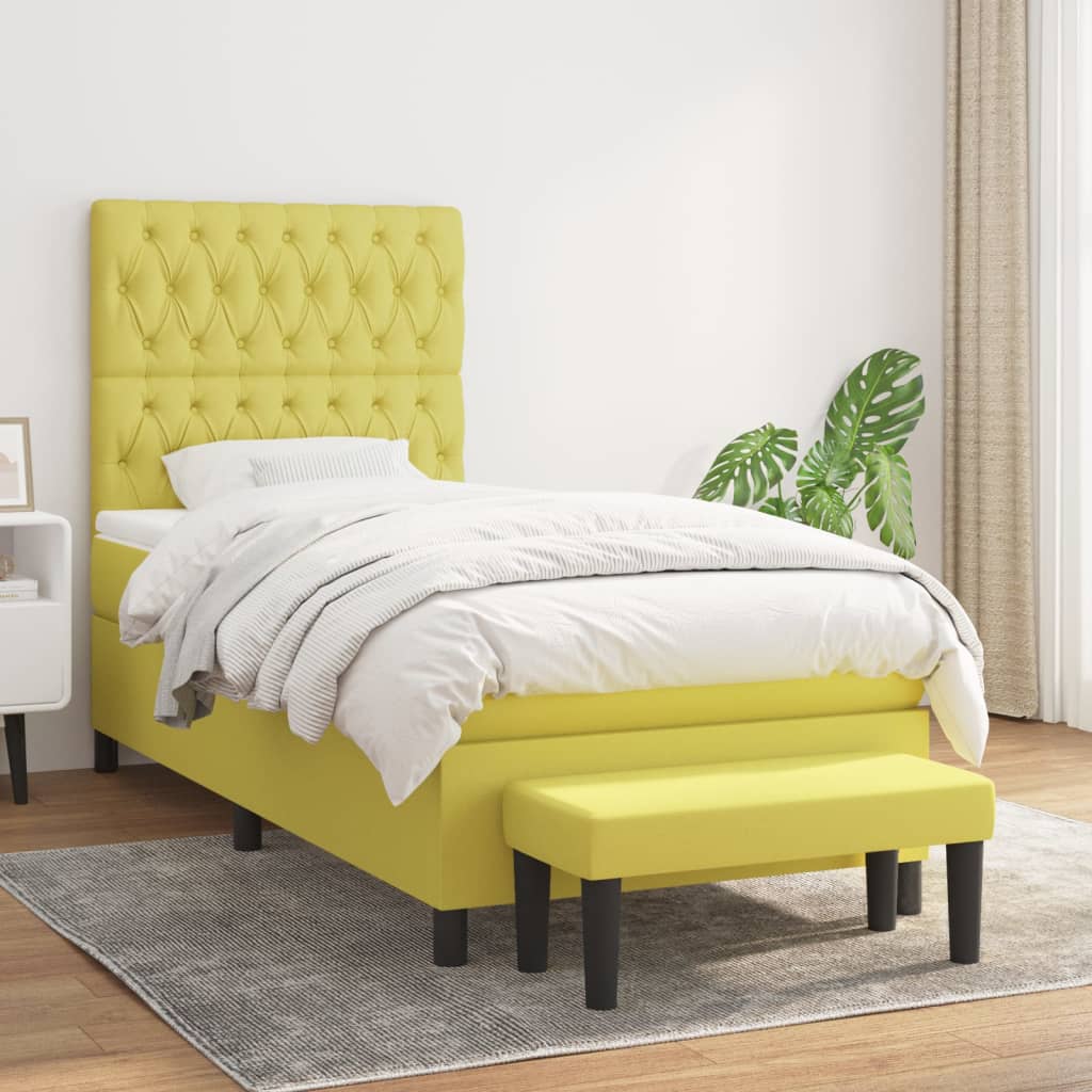 Κρεβάτι Boxspring με Στρώμα Ανοιχτό Πράσινο 90x190εκ Υφασμάτινο