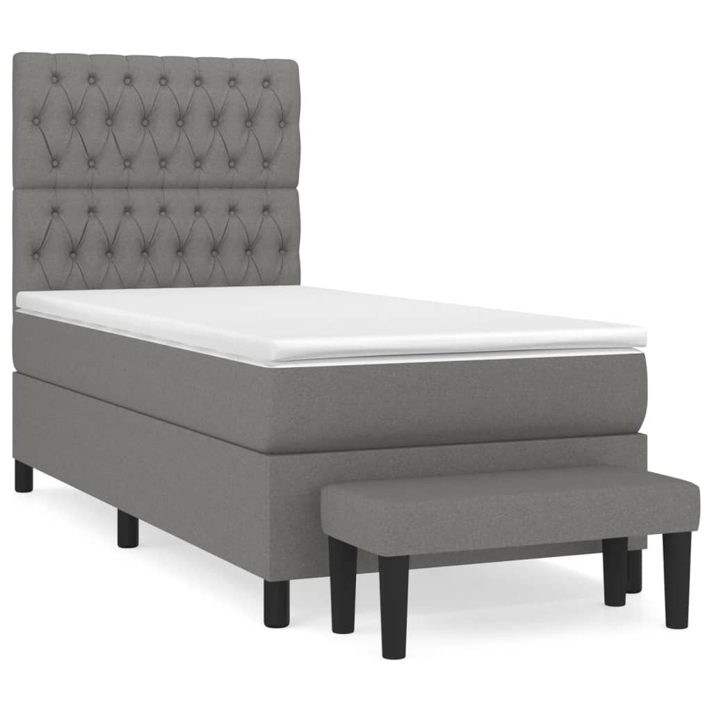 Κρεβάτι Boxspring με Στρώμα Σκούρο Γκρι 90x200 εκ. Υφασμάτινο