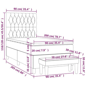 Κρεβάτι Boxspring με Στρώμα Σκούρο Καφέ 90x200 εκ. Υφασμάτινο