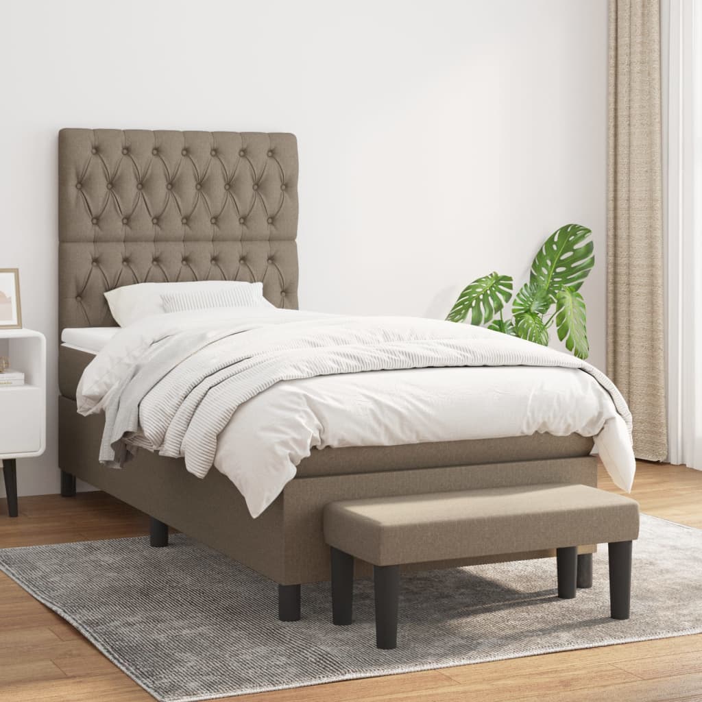 Κρεβάτι Boxspring με Στρώμα Taupe 90x200 εκ. Υφασμάτινο