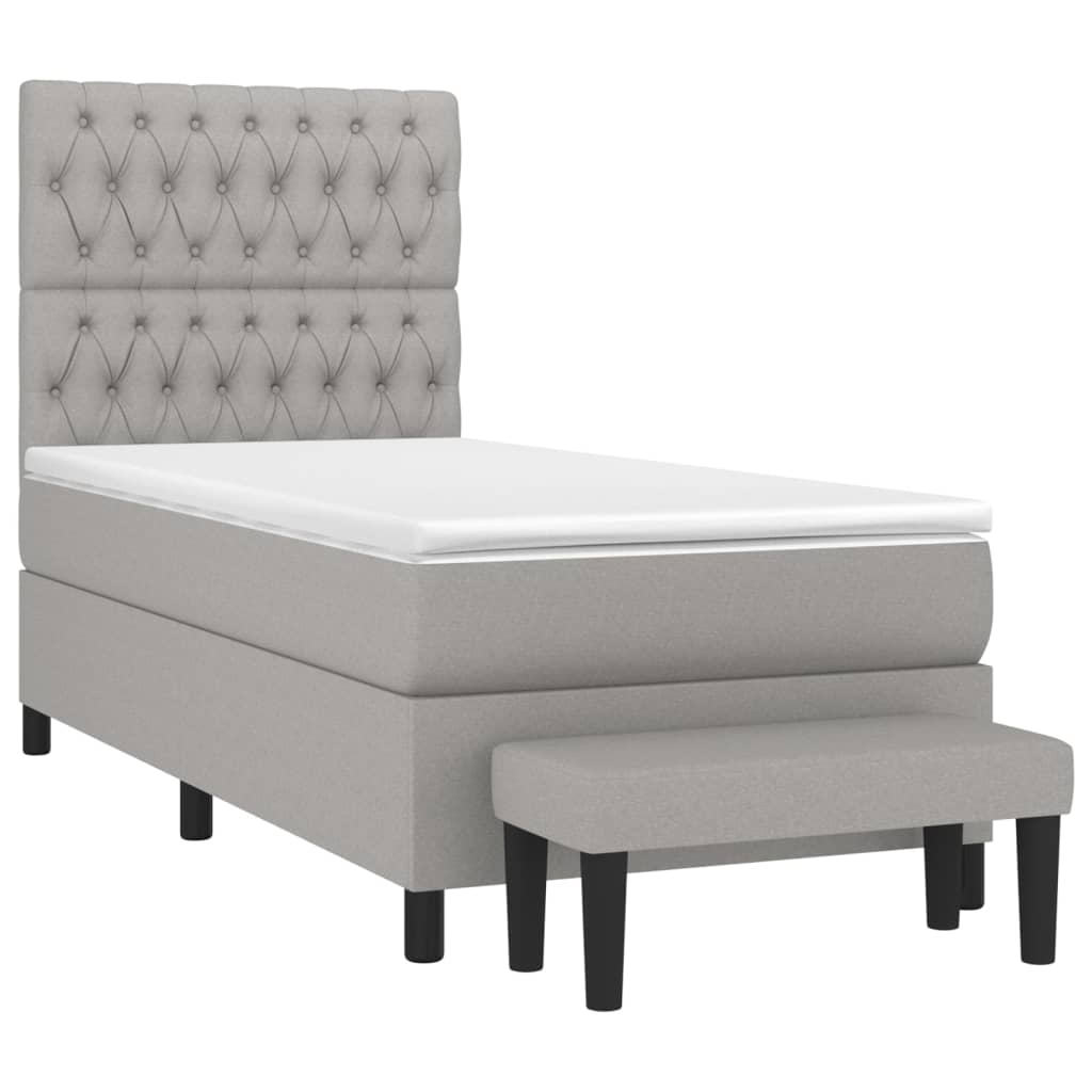 Κρεβάτι Boxspring με Στρώμα Ανοιχτό Γκρι 100x200 εκ. Υφασμάτινο