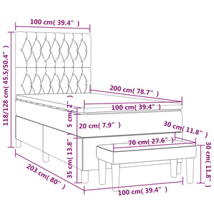 Κρεβάτι Boxspring με Στρώμα Σκούρο Γκρι 100x200 εκ. Υφασμάτινο