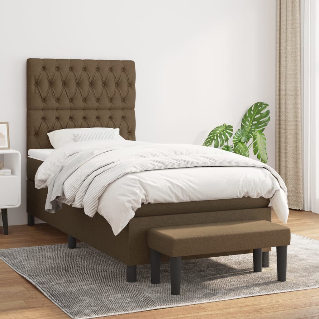 Κρεβάτι Boxspring με Στρώμα Σκούρο Καφέ 100x200 εκ. Υφασμάτινο