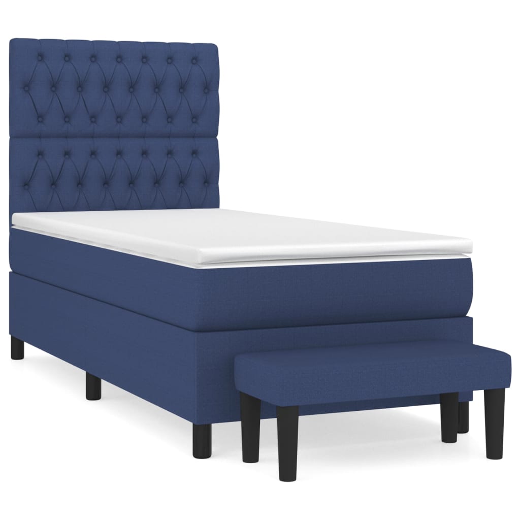Κρεβάτι Boxspring με Στρώμα Μπλε 100 x 200 εκ. Υφασμάτινο - Pakobazaar