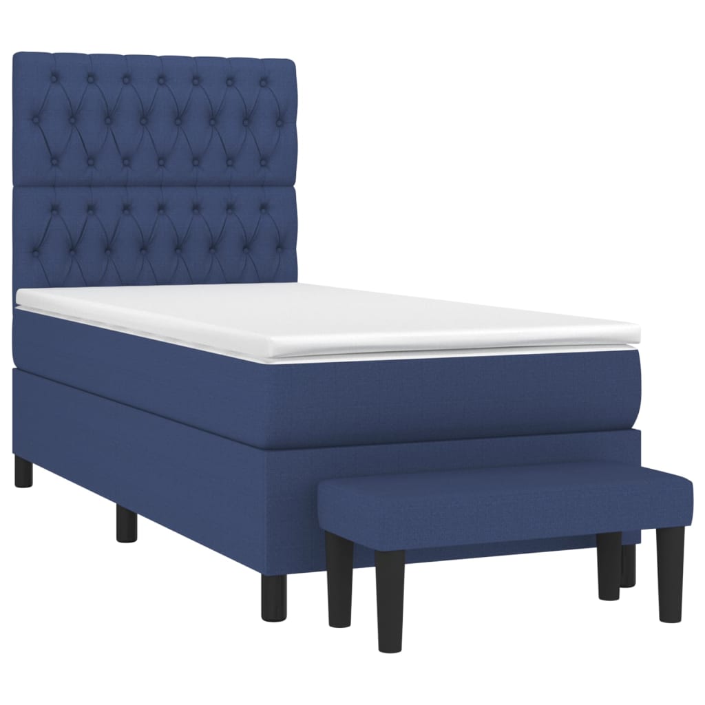Κρεβάτι Boxspring με Στρώμα Μπλε 100 x 200 εκ. Υφασμάτινο - Pakobazaar