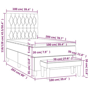 Κρεβάτι Boxspring με Στρώμα Μπλε 100 x 200 εκ. Υφασμάτινο - Pakobazaar