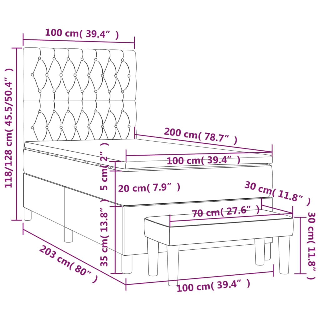 Κρεβάτι Boxspring με Στρώμα Ανοιχτό πράσινο100x200εκ.Υφασμάτινο