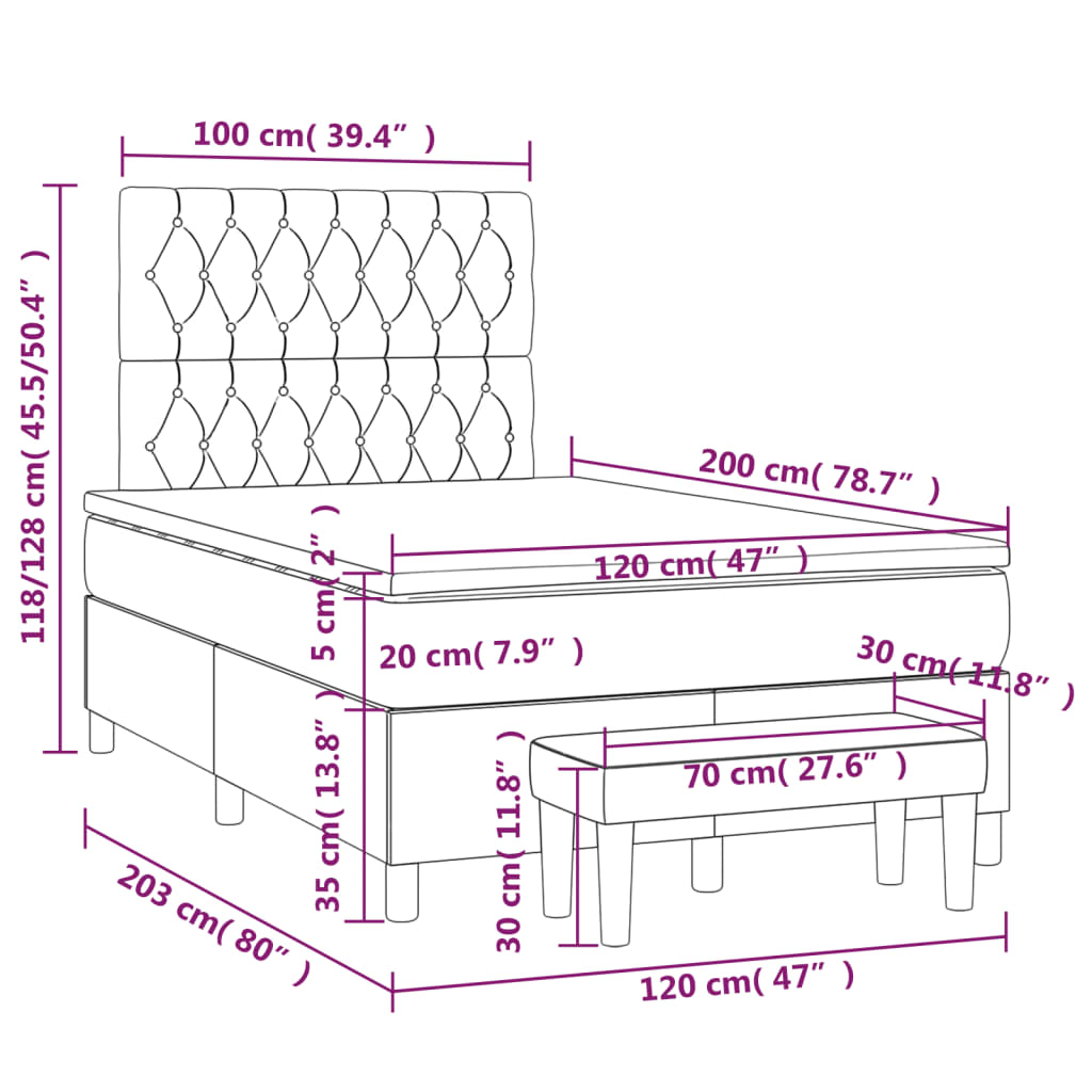 Κρεβάτι Boxspring με Στρώμα Μπλε 120x200 εκ. Υφασμάτινο - Pakobazaar