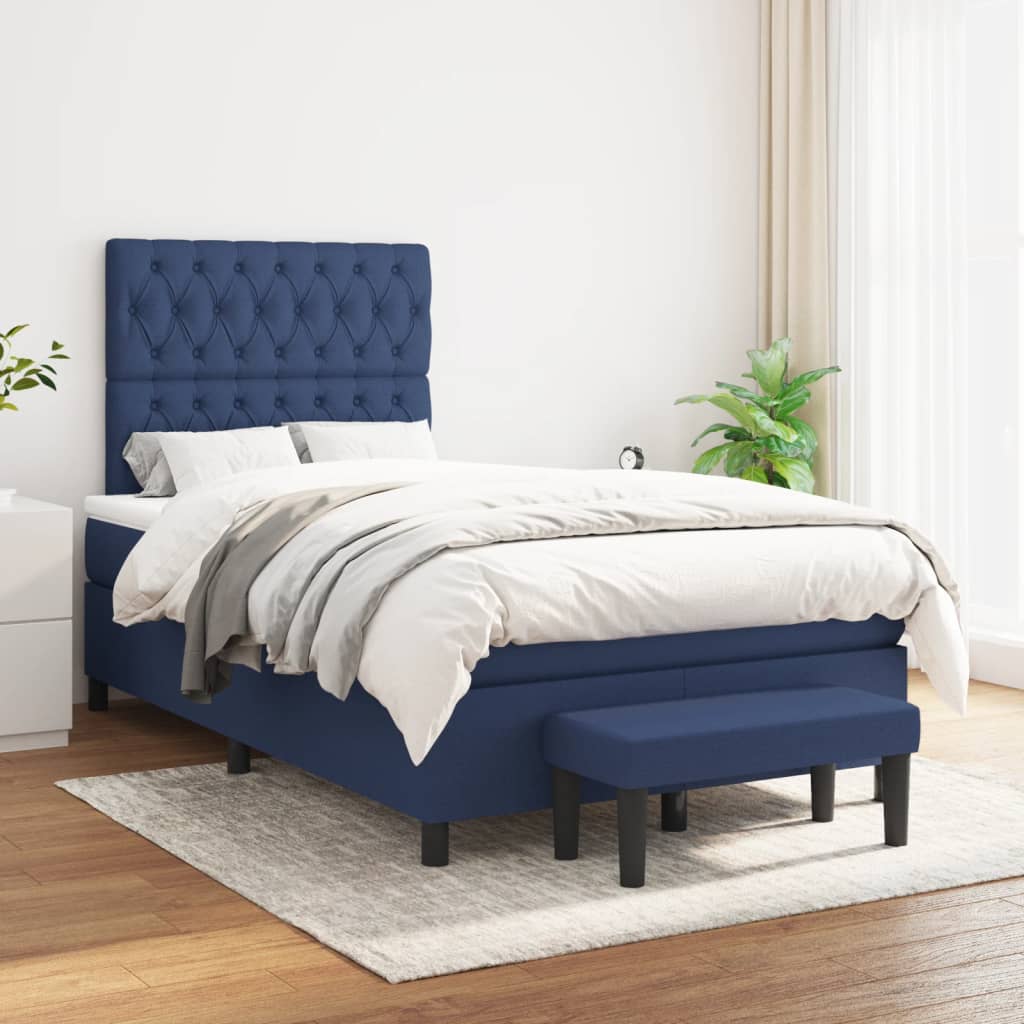 Κρεβάτι Boxspring με Στρώμα Μπλε 120x200 εκ. Υφασμάτινο - Pakobazaar