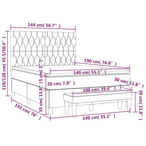 Κρεβάτι Boxspring με Στρώμα Μαύρο 140x190 εκ. Υφασμάτινο