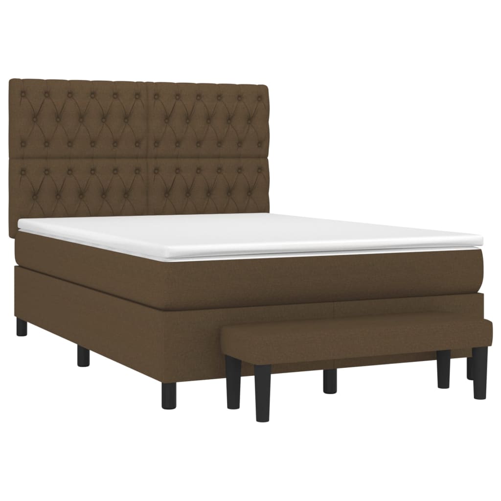 Κρεβάτι Boxspring με Στρώμα Σκούρο Καφέ 140x190 εκ. Υφασμάτινο - Pakobazaar