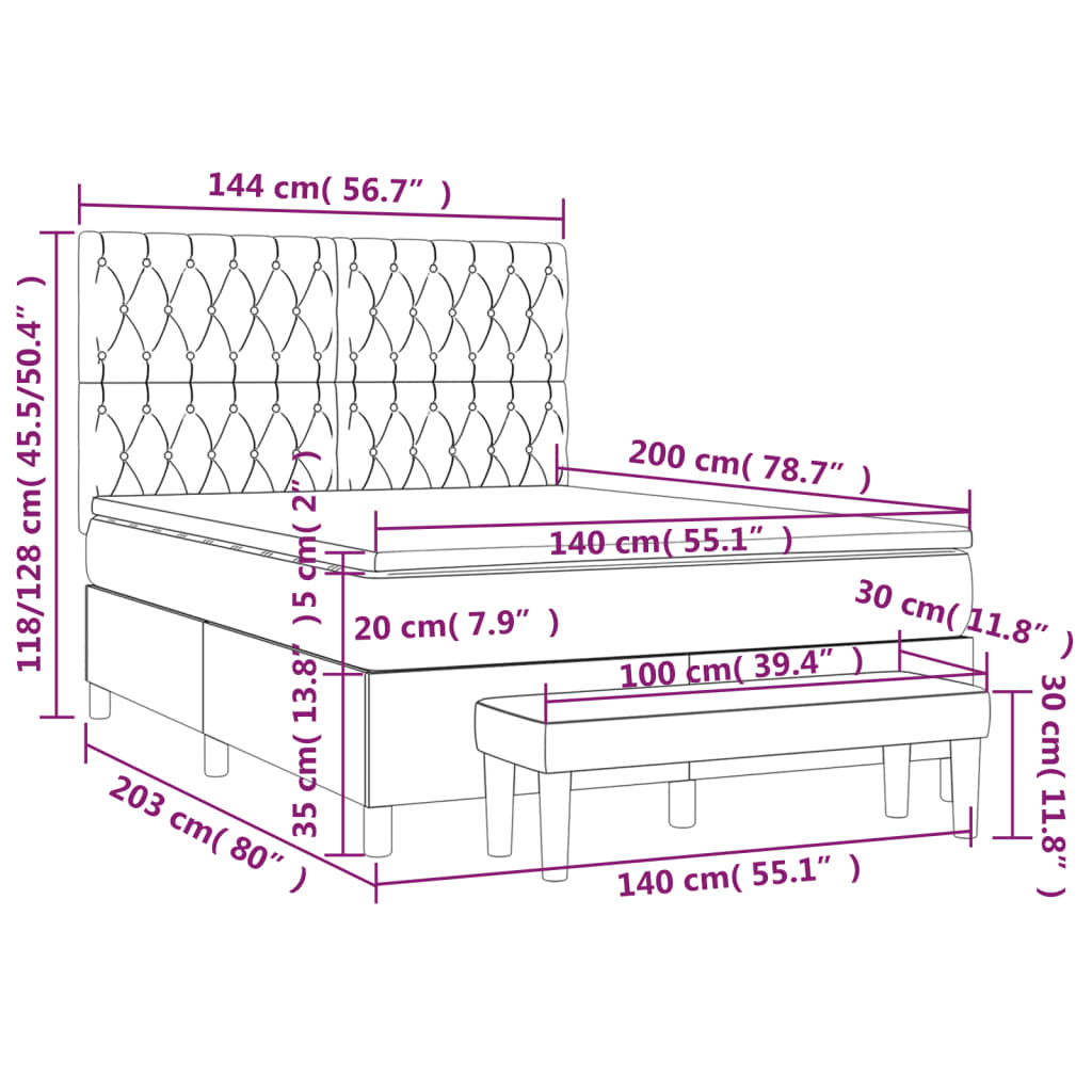 Κρεβάτι Boxspring με Στρώμα Ανοιχτό πράσινο140x200εκ.Υφασμάτινο