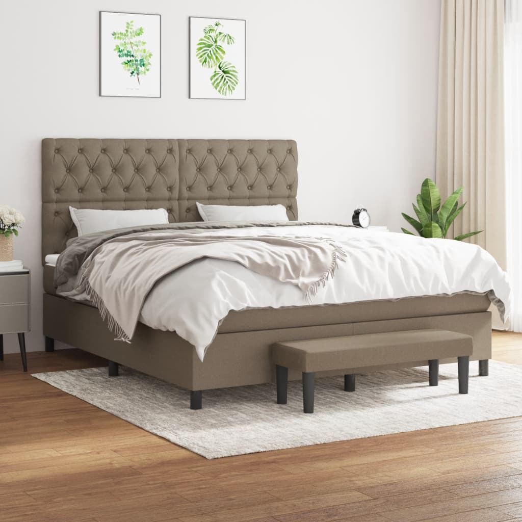 Κρεβάτι Boxspring με Στρώμα Taupe 160x200 εκ. Υφασμάτινο - Pakobazaar