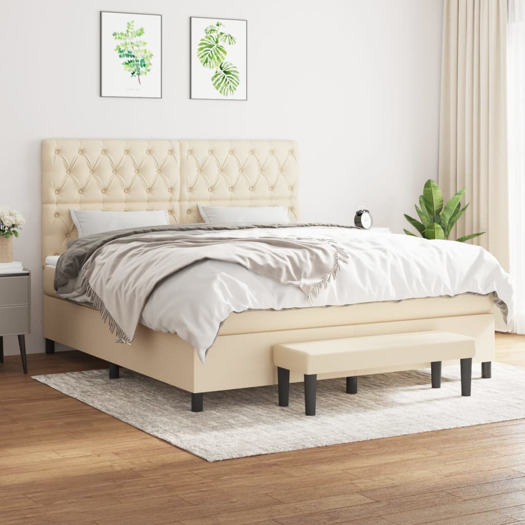 Κρεβάτι Boxspring με Στρώμα Κρεμ 160x200 εκ. Υφασμάτινο