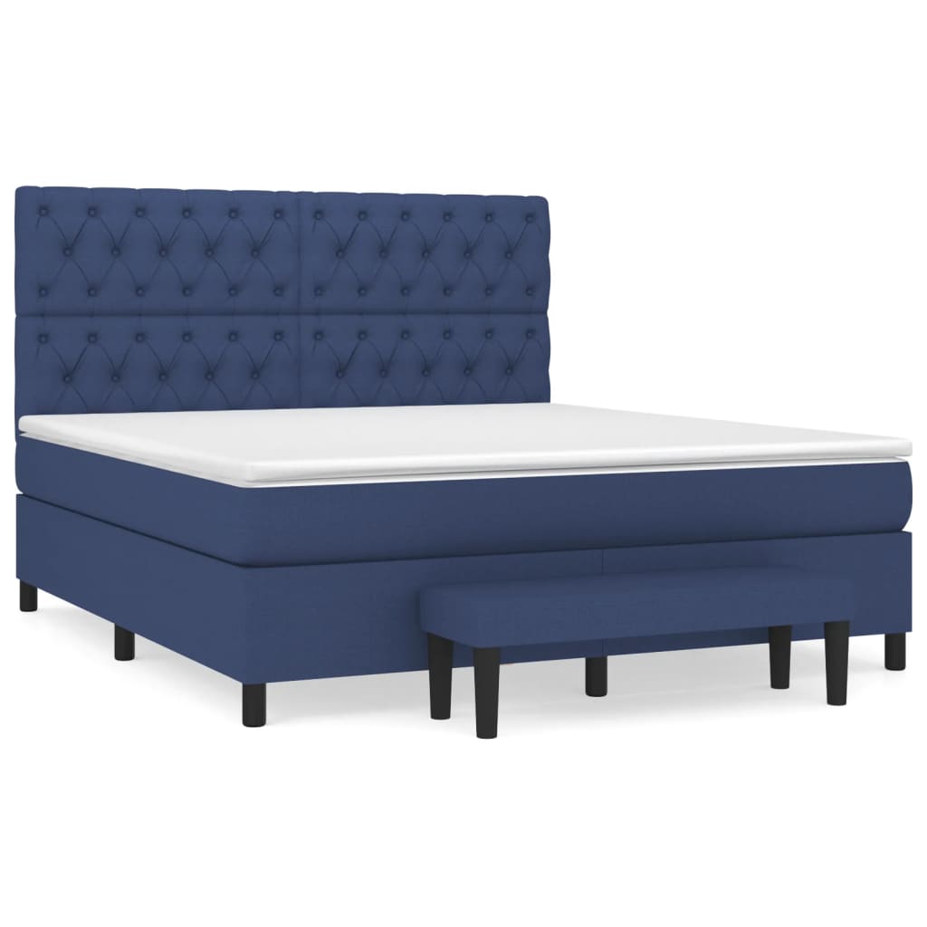 Κρεβάτι Boxspring με Στρώμα Μπλε 160x200 εκ. Υφασμάτινο
