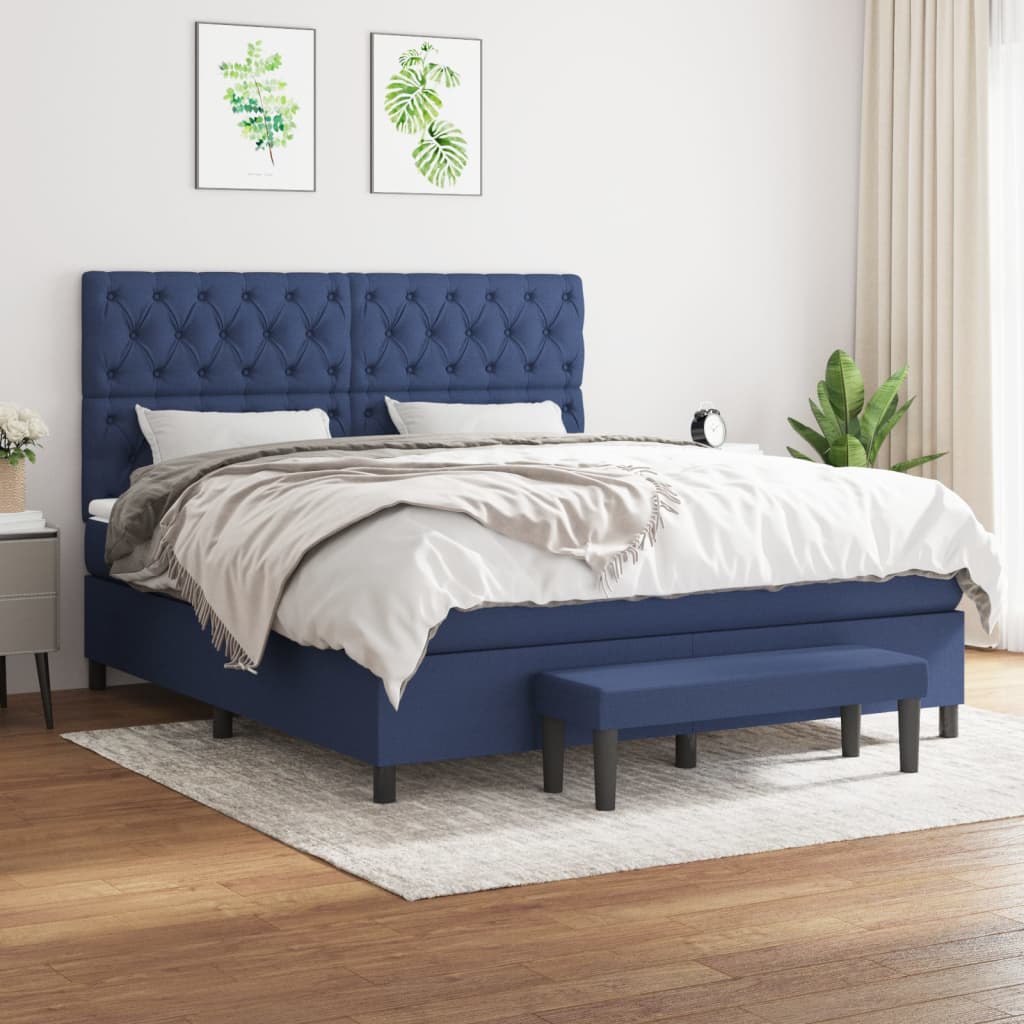 Κρεβάτι Boxspring με Στρώμα Μπλε 160x200 εκ. Υφασμάτινο