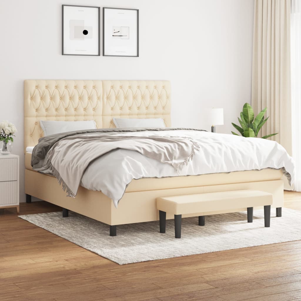 Κρεβάτι Boxspring με Στρώμα Κρεμ 180x200 εκ. Υφασμάτινο