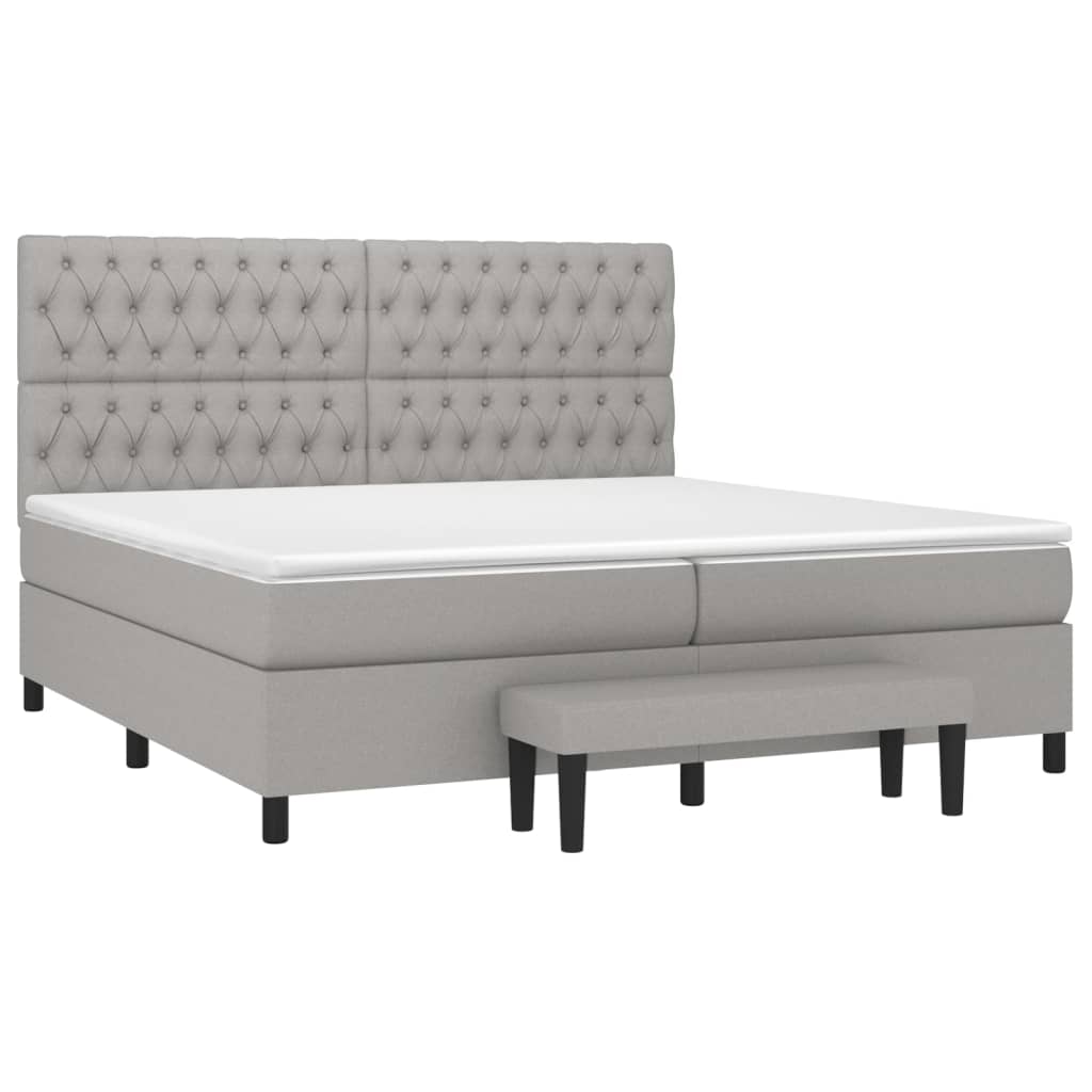 Κρεβάτι Boxspring με Στρώμα Ανοιχτό Γκρι 200x200 εκ. Υφασμάτινο
