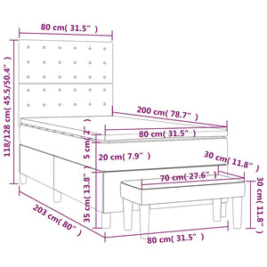 Κρεβάτι Boxspring με Στρώμα Taupe 80x200 εκ. Υφασμάτινο