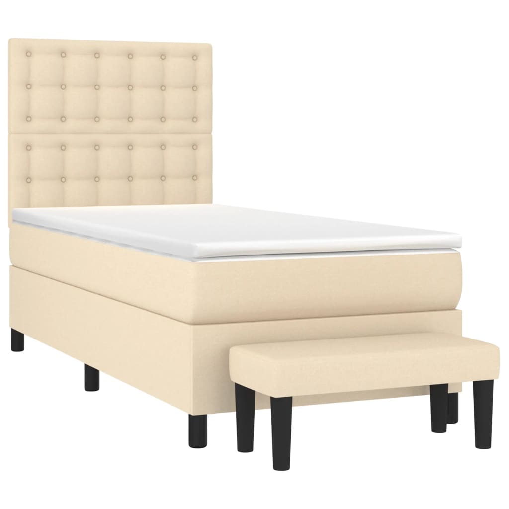Κρεβάτι Boxspring με Στρώμα Κρεμ 80 x 200 εκ. Υφασμάτινο - Pakobazaar