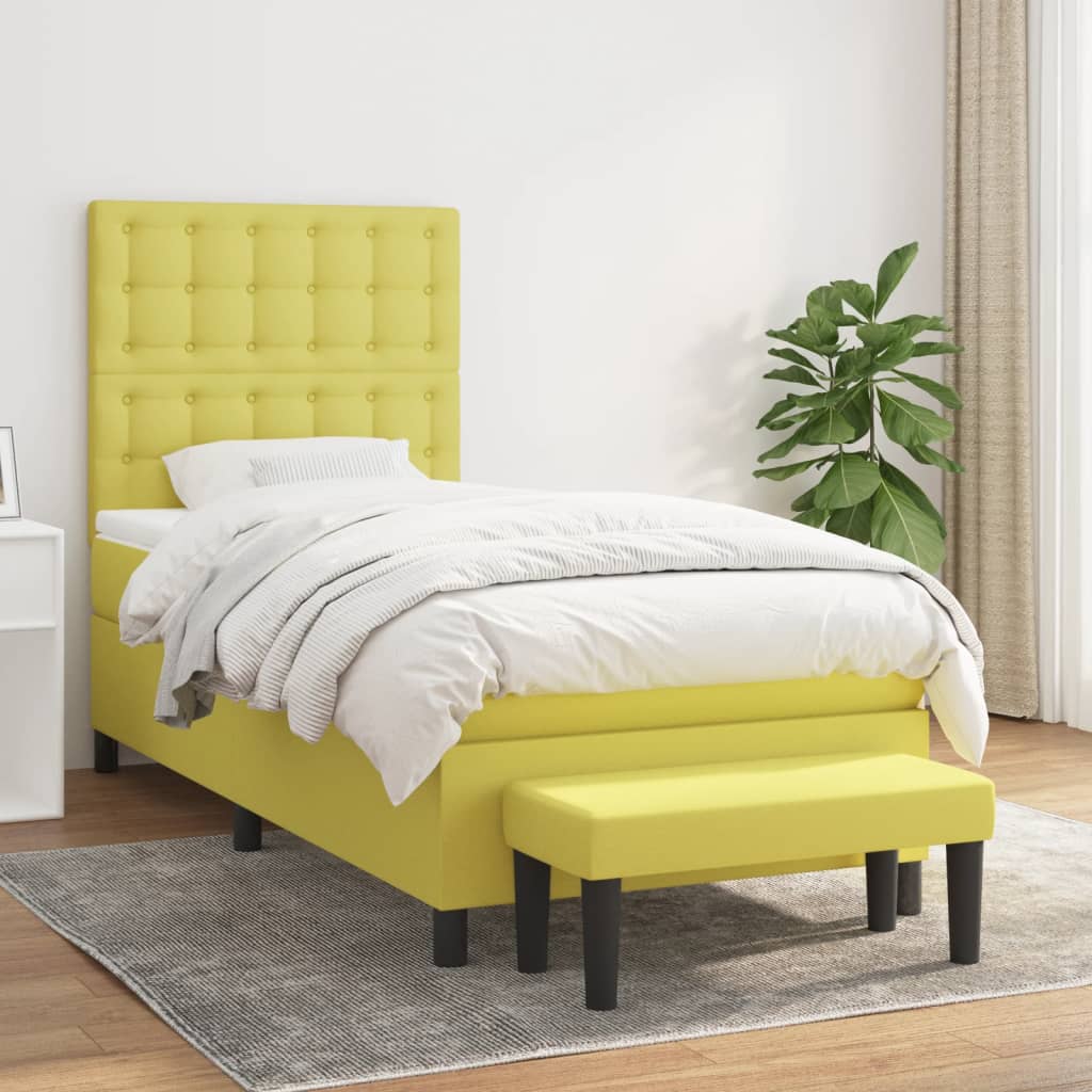 Κρεβάτι Boxspring με Στρώμα Ανοιχτό Πράσινο 90x190εκ Υφασμάτινο - Pakobazaar