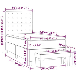 Κρεβάτι Boxspring με Στρώμα Ανοιχτό Γκρι 90x200 εκ. Υφασμάτινο