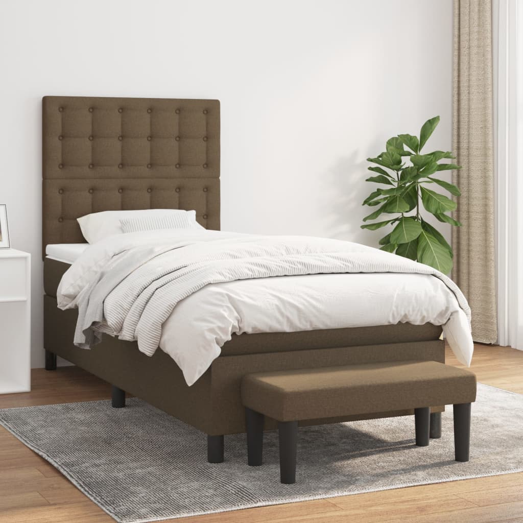 Κρεβάτι Boxspring με Στρώμα Σκούρο Καφέ 90x200 εκ. Υφασμάτινο