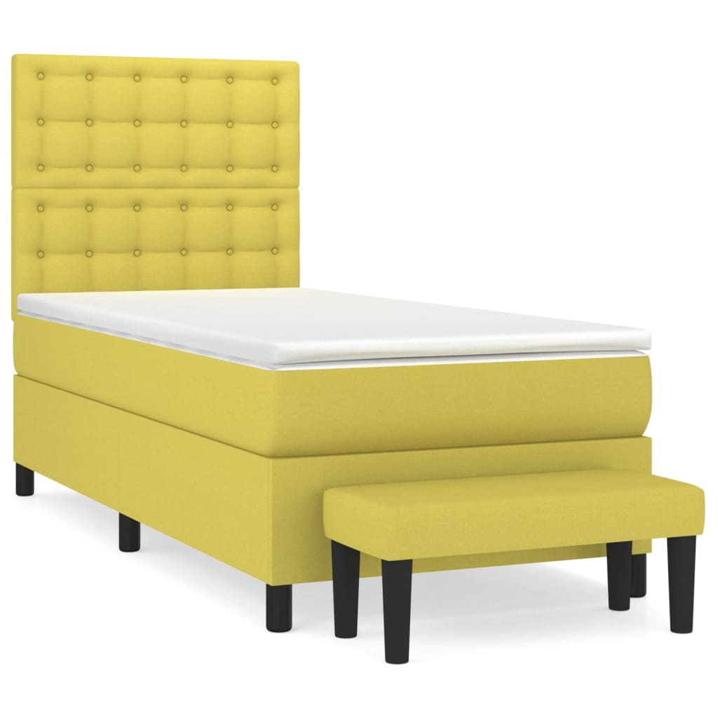 Κρεβάτι Boxspring με Στρώμα Ανοιχτό πράσινο 90x200εκ.Υφασμάτινο - Pakobazaar