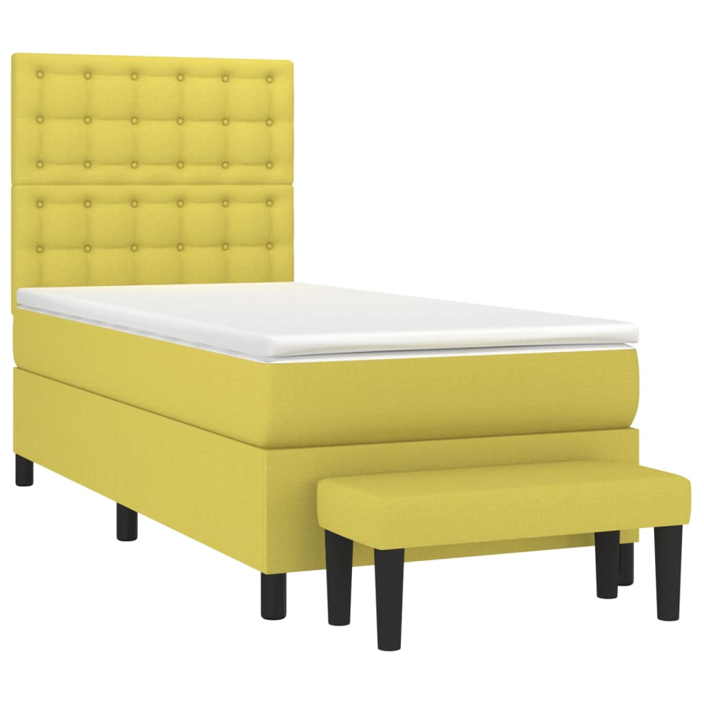 Κρεβάτι Boxspring με Στρώμα Ανοιχτό πράσινο 90x200εκ.Υφασμάτινο - Pakobazaar