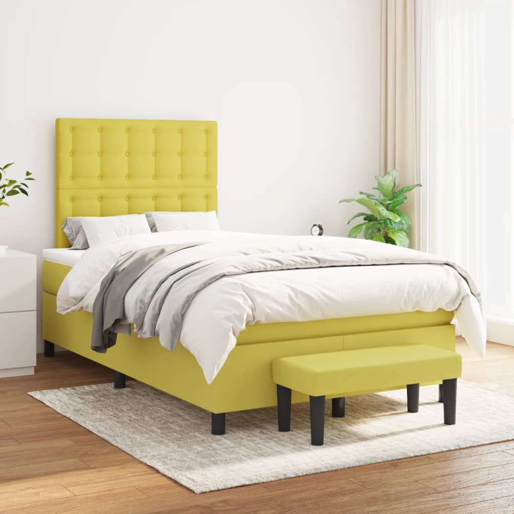 Κρεβάτι Boxspring με Στρώμα Ανοιχτό πράσινο120x200εκ.Υφασμάτινο - Pakobazaar