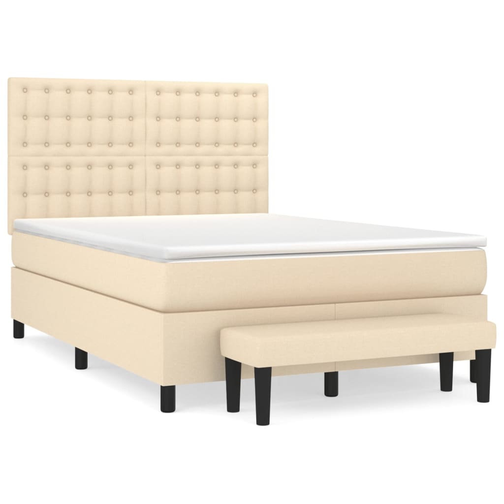 Κρεβάτι Boxspring με Στρώμα Κρεμ 140x190 εκ. Υφασμάτινο - Pakobazaar