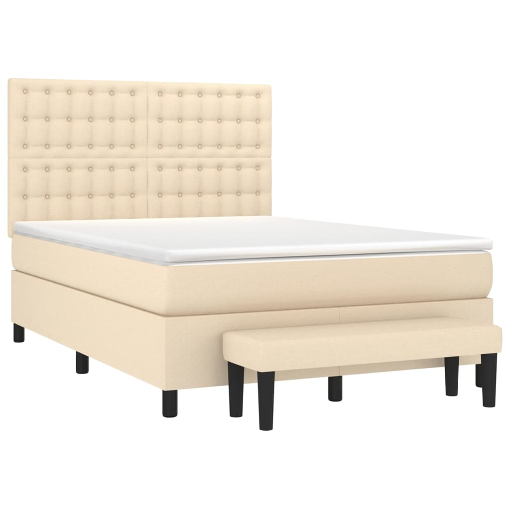 Κρεβάτι Boxspring με Στρώμα Κρεμ 140x200 εκ. Υφασμάτινο - Pakobazaar