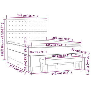 Κρεβάτι Boxspring με Στρώμα Κρεμ 140x200 εκ. Υφασμάτινο - Pakobazaar