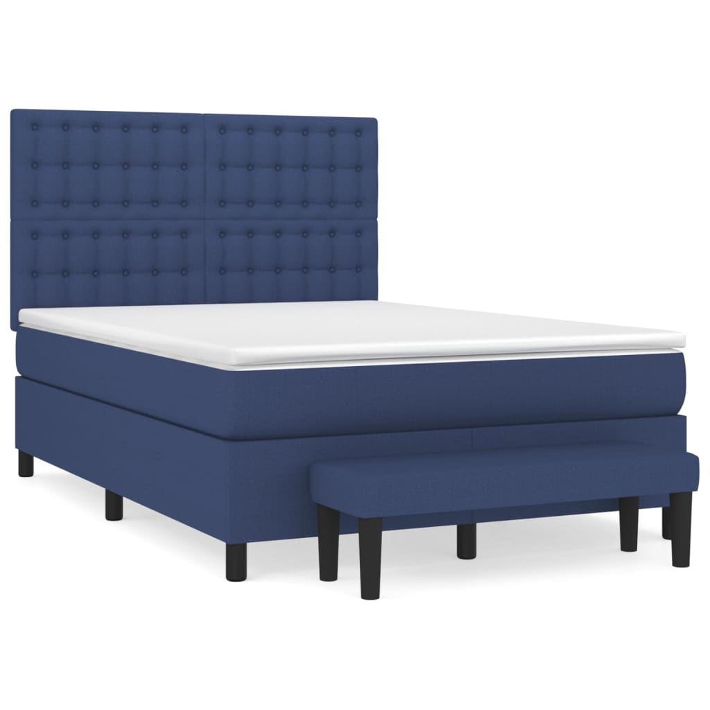 Κρεβάτι Boxspring με Στρώμα Μπλε 140x200 εκ. Υφασμάτινο - Pakobazaar