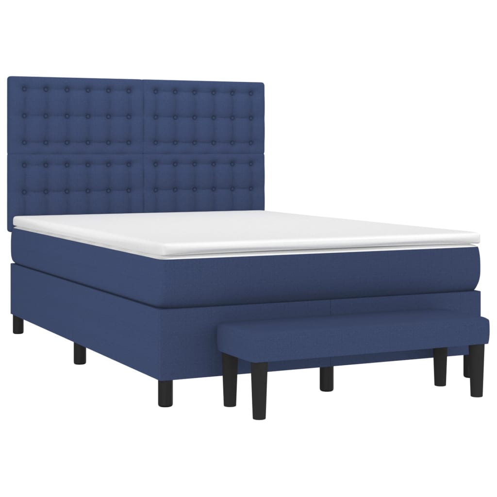 Κρεβάτι Boxspring με Στρώμα Μπλε 140x200 εκ. Υφασμάτινο - Pakobazaar