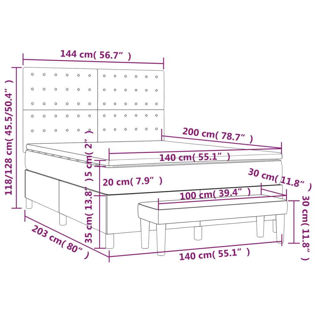 Κρεβάτι Boxspring με Στρώμα Ανοιχτό πράσινο140x200εκ.Υφασμάτινο
