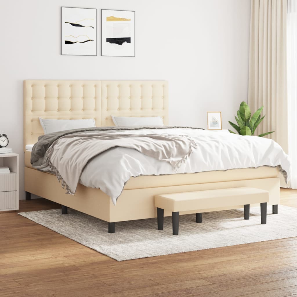 Κρεβάτι Boxspring με Στρώμα Κρεμ 160x200 εκ. Υφασμάτινο