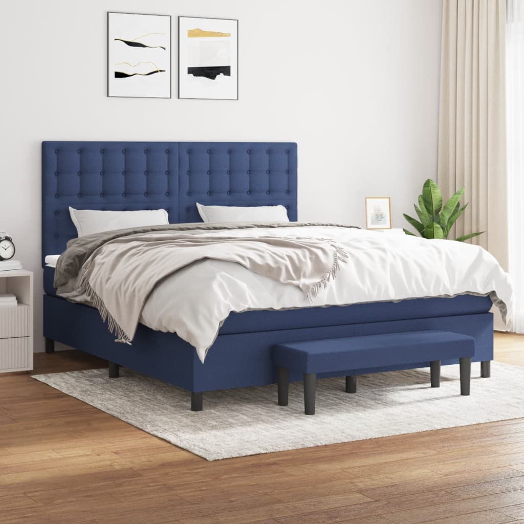 Κρεβάτι Boxspring με Στρώμα Μπλε 160x200 εκ. Υφασμάτινο